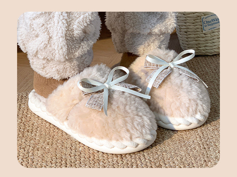 Flauschige Hausschuhe – Baumwolle Schleife – Indoor Winter