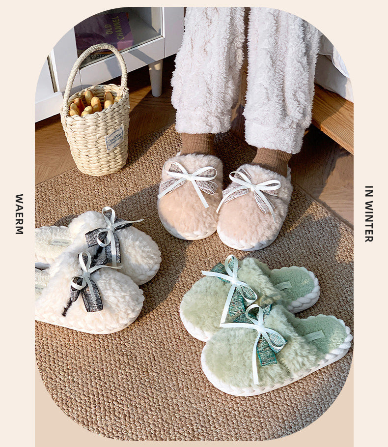 Flauschige Hausschuhe – Baumwolle Schleife – Indoor Winter