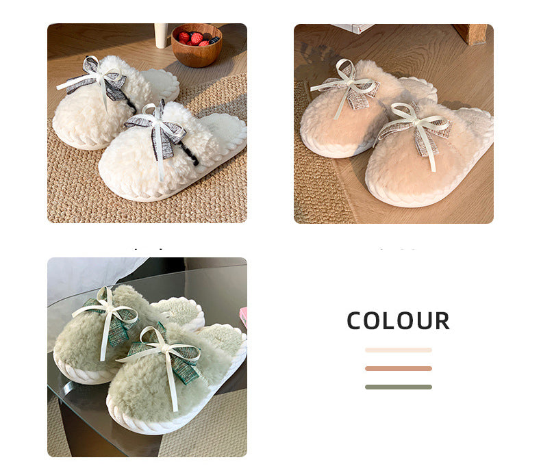 Flauschige Hausschuhe – Baumwolle Schleife – Indoor Winter