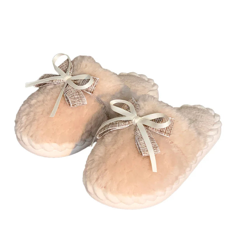 Flauschige Hausschuhe – Baumwolle Schleife – Indoor Winter
