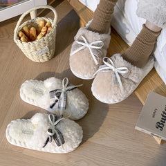 Flauschige Hausschuhe – Baumwolle Schleife – Indoor Winter
