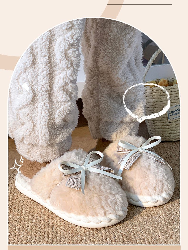 Flauschige Hausschuhe – Baumwolle Schleife – Indoor Winter