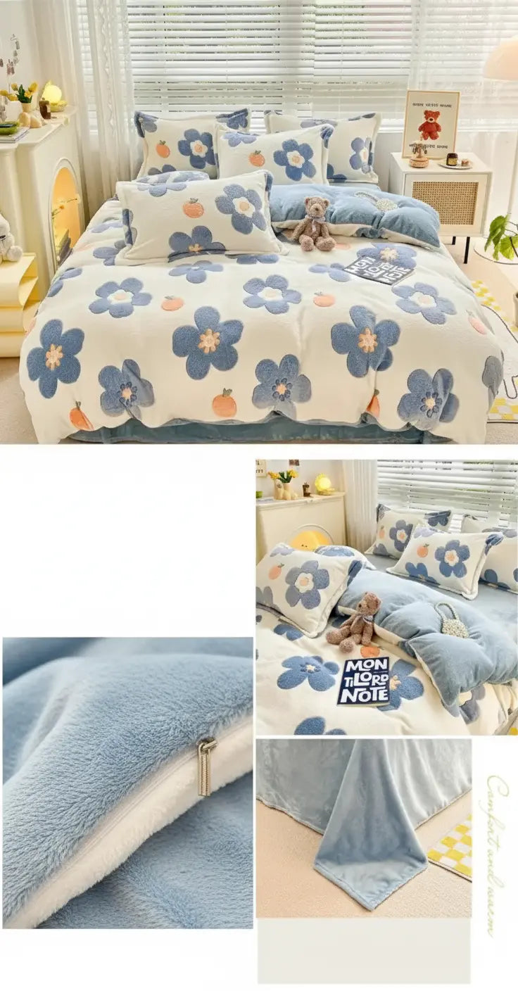 Mehrfarbiges Winter Coral Flanell Bettwäsche-Set, Grösse: 200x230 cm, Baumwolle