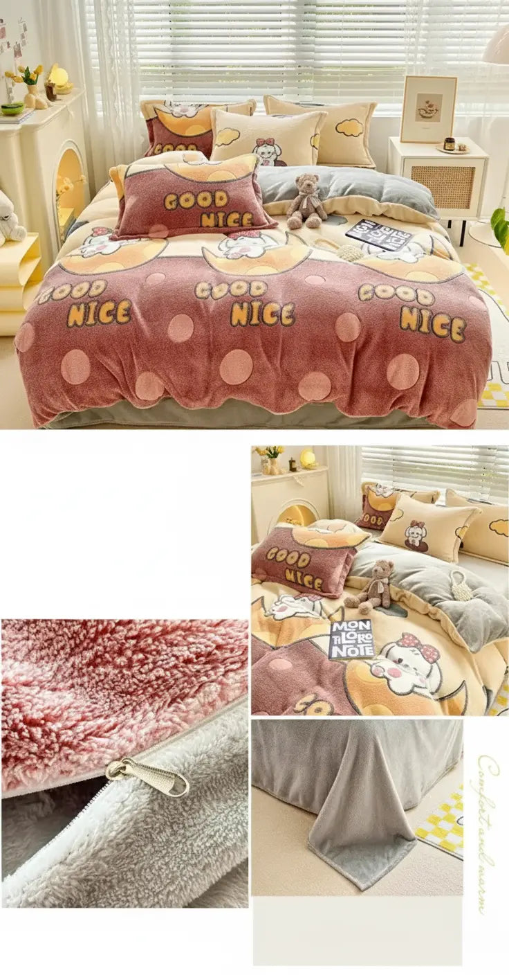 Fleece Bettwäsche Set, Grösse 200x230 cm, mehrfarbig aus Flanell und Korallenfleece