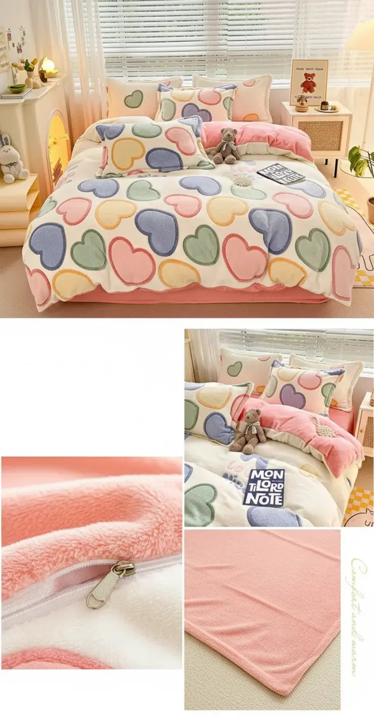 Fleece Bettwäsche-Set aus Coral Flanell in Mehrfarbig, Grösse 200x230 cm
