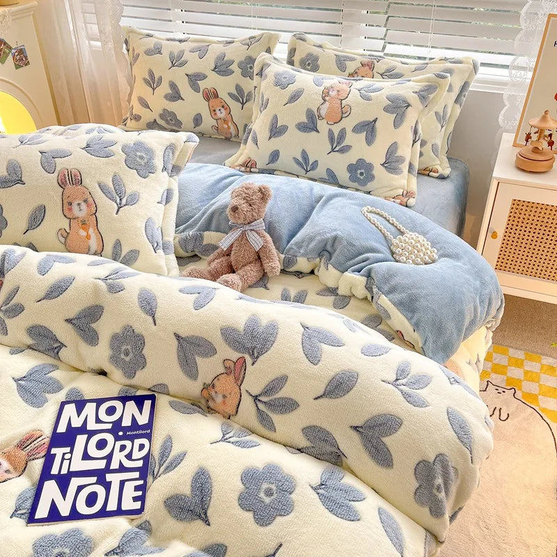 mehrfarbiges Bettwäsche-Set aus Coral Flanell in 200x230 cm für nordamerikanische Schlafzimmer