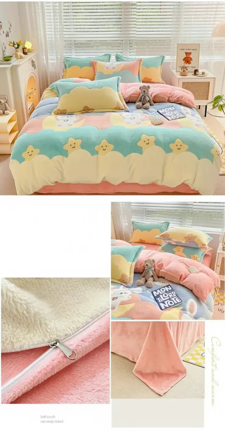 Fleece Bettwäsche-Set in Mehrfarbig 200x230cm aus Baumwolle