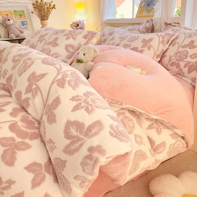 Fleece Bettwäsche-Set aus Flanell, mehrfarbig, Grösse: 200x230 cm, vierteilig, im schlichten Stil