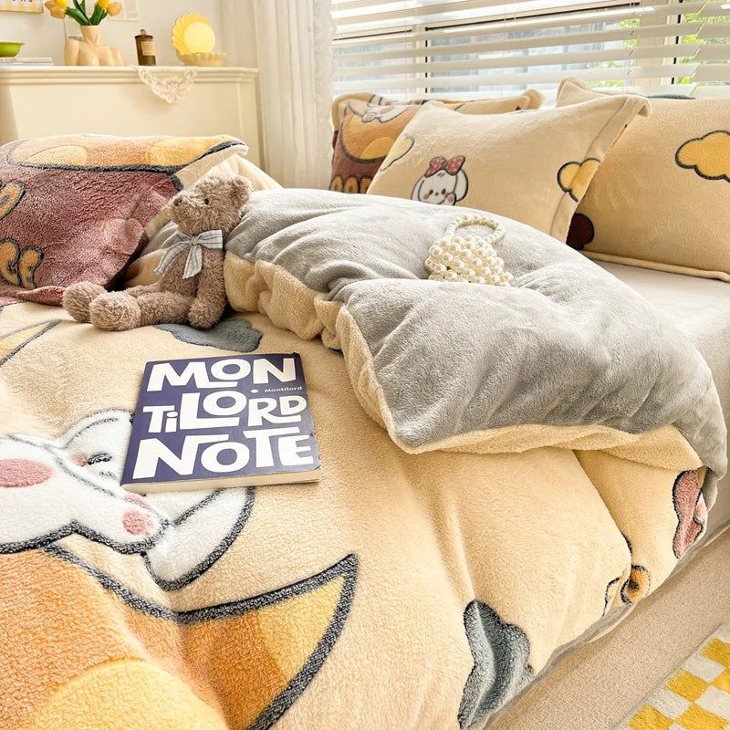Fleece-Bettwäsche-Set aus Korallenflanell, mehrfarbig, Grösse 200x230 cm