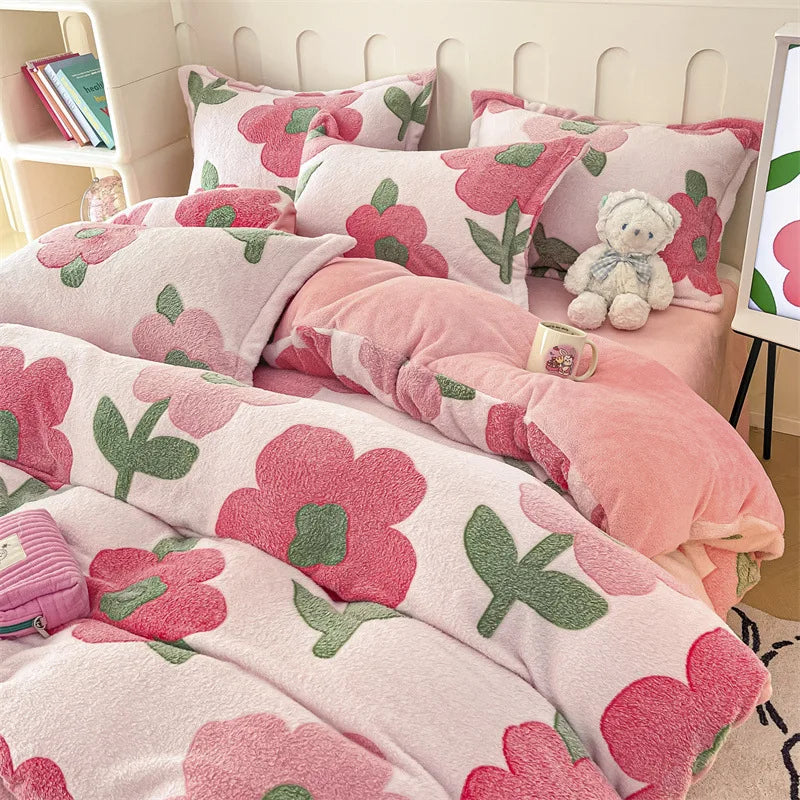Mehrfarbiges Winter Milk Fleece Bettwäsche-Set aus Baumwolle, Grösse 200x230 cm, im einfachen Stil