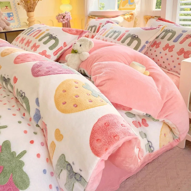 Mehrfarbiges Winter Milk Fleece Bettwäsche-Set aus Flanell, Grösse 200x230 cm