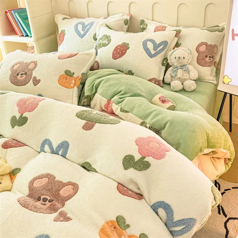 Mehrfarbiges Winter Bettwäsche-Set aus Flanell und Korallenfleece, Grösse 200x230 cm