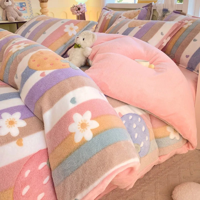 Mehrfarbiges Winter Flanell Bettwäsche-Set 200x230 cm für Schlafzimmer