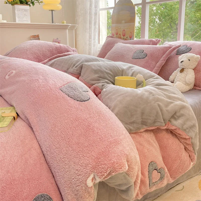 Mehrfarbiges Fleece Bettwäsche-Set 200x230 cm im simplen Stil
