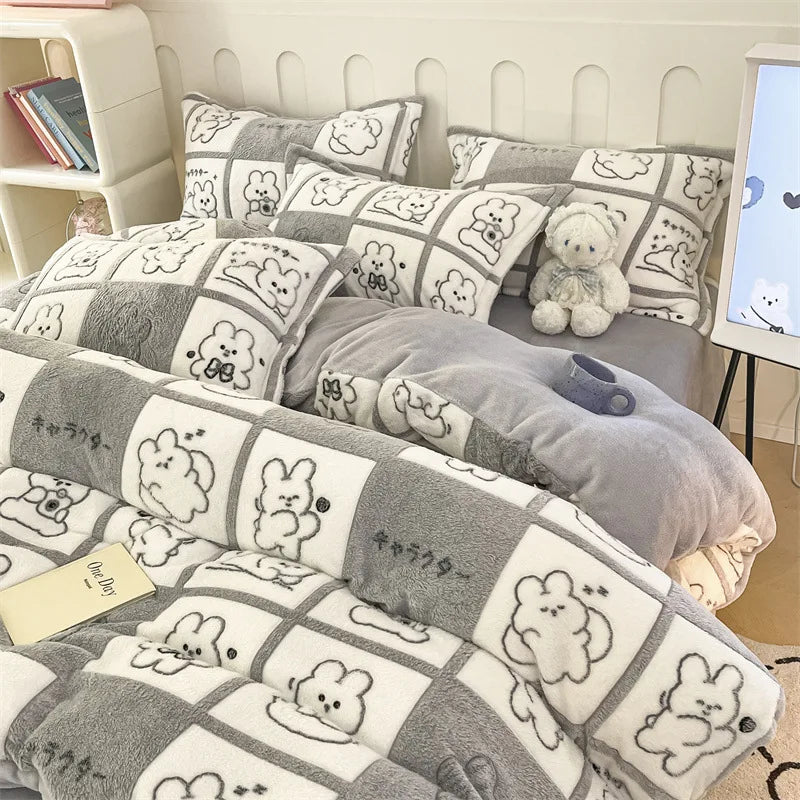 Mehrfarbiges Fleece Bettwäsche-Set aus Baumwolle, Grösse 200x230 cm 4-teilig
