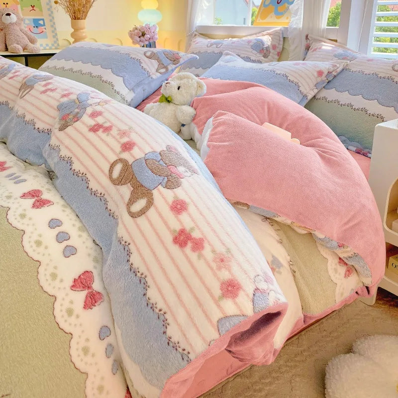 Winter Flanell Bettwäsche-Set, mehrfarbig, Grösse 200x230 cm, aus Baumwolle