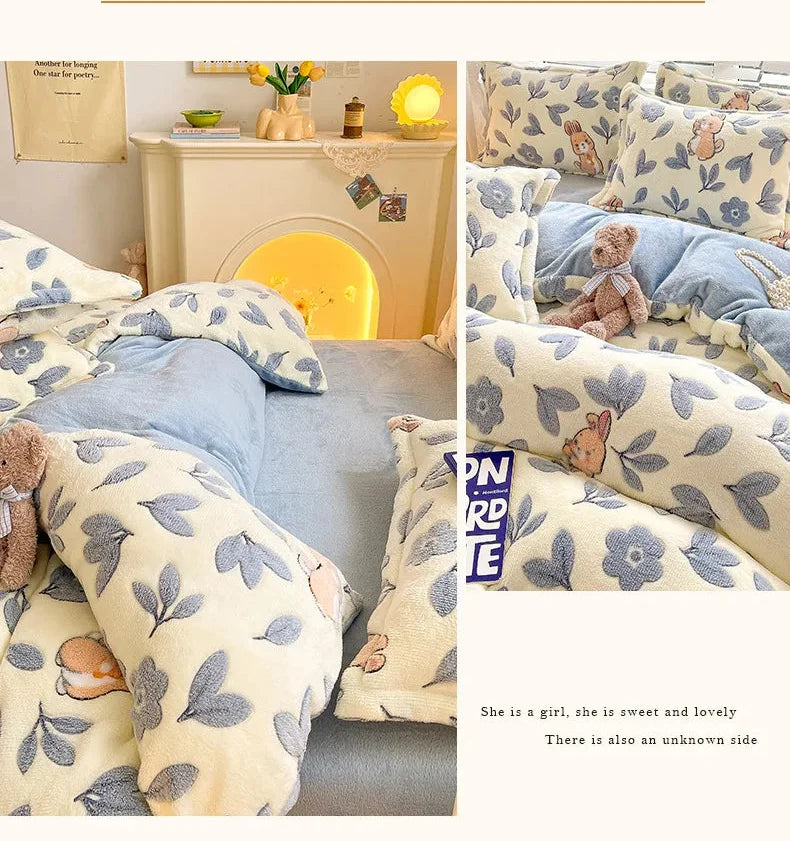 Fleece Bettwäsche Set, mehrfarbig, 200x230 cm, aus Flanell und Korallenfleece