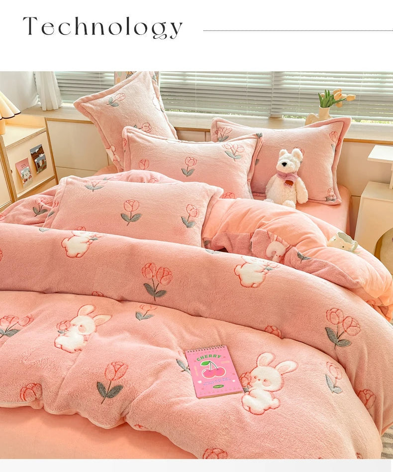 Floral Milk Fleece Bettbezug aus Polyester, mehrfarbig, moderne Grösse 220x240cm