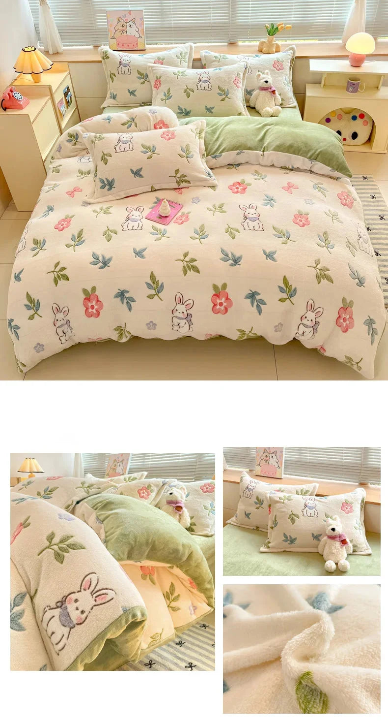 Moderner Floral Milk Fleece Bettbezug aus Polyester in Farbe youyu, Grösse 220x240cm