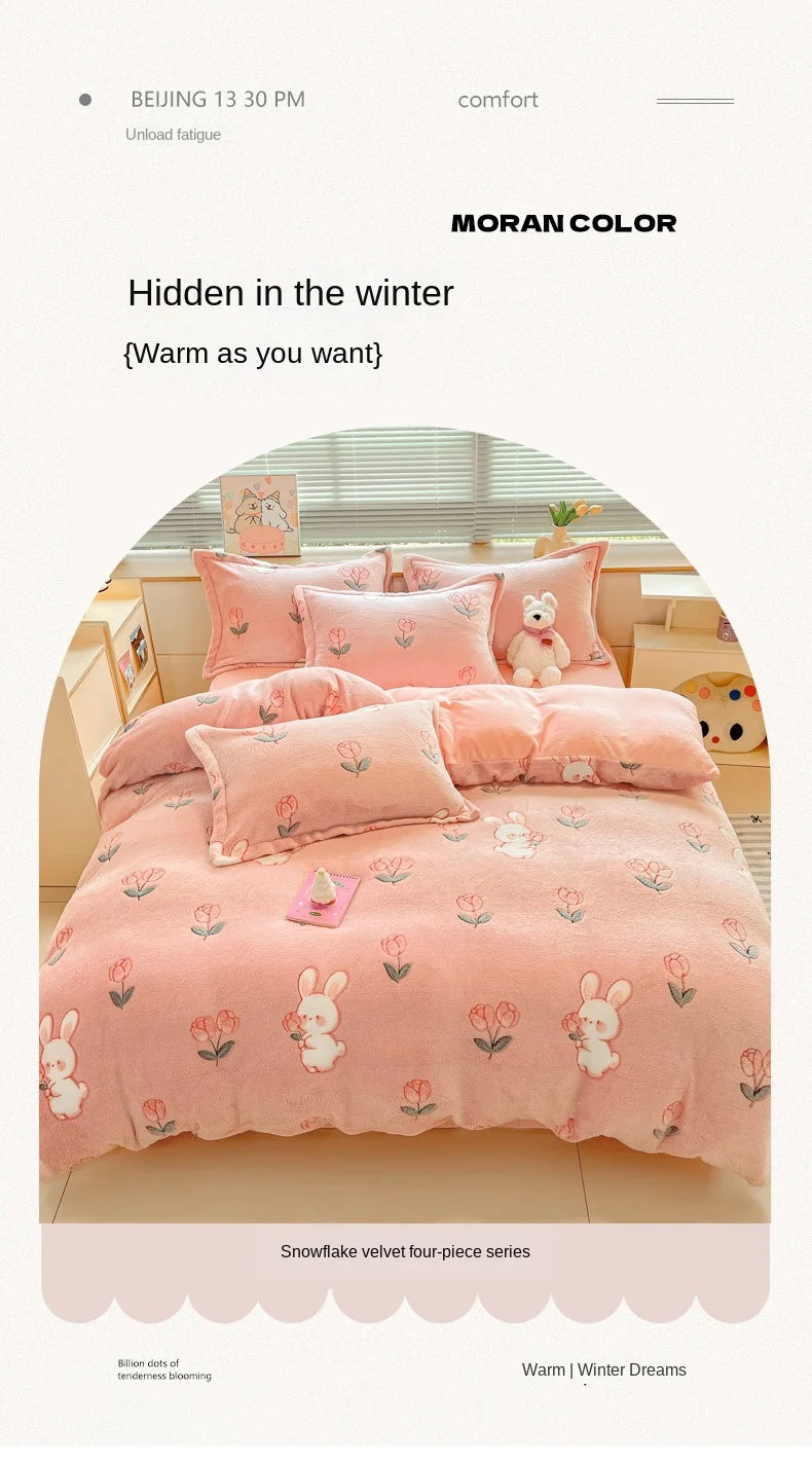 Floral Milk Fleece Bettbezug aus Polyester in mehrfarbigem modernem Design, Grösse 220x240 cm