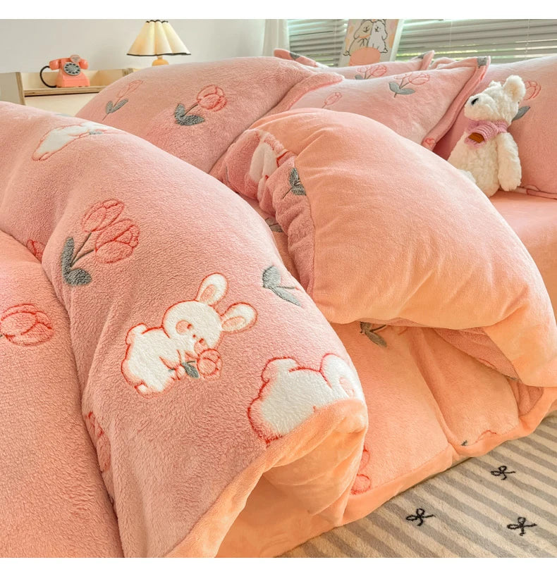 Moderner Floral Milk Fleece Bettbezug aus Polyester, Farbe: mehrfarbig, Grösse: 220x240cm