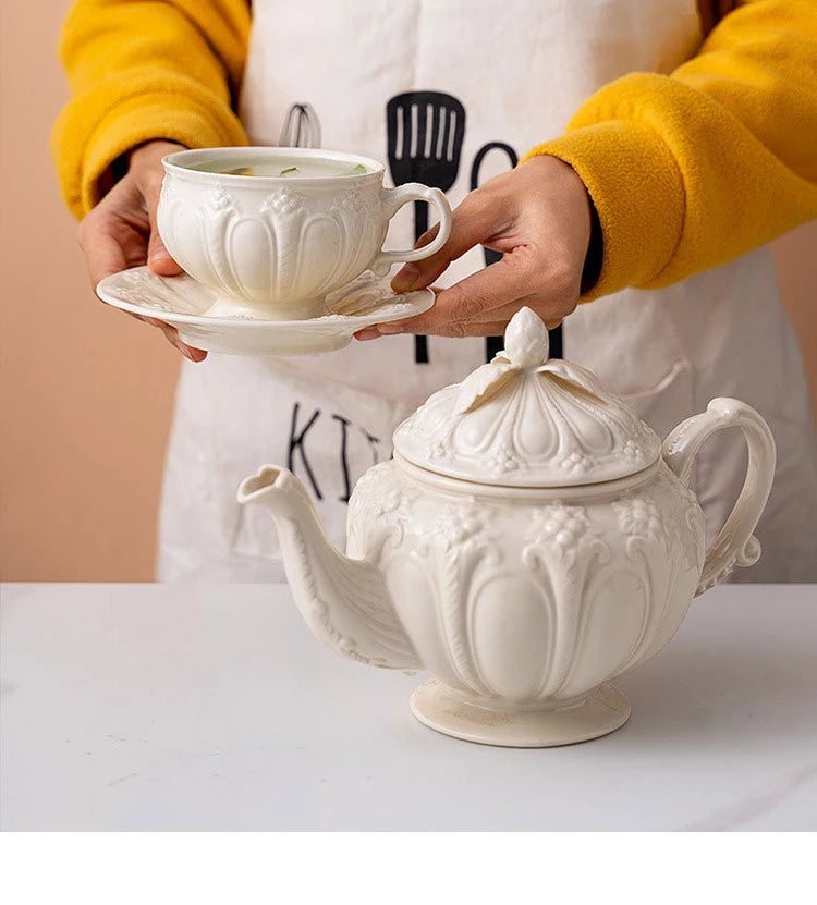 Floral Reliefs Keramiktasse – Porzellan Teeset 250-900ml