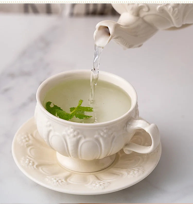 Floral Reliefs Keramiktasse – Porzellan Teeset 250-900ml