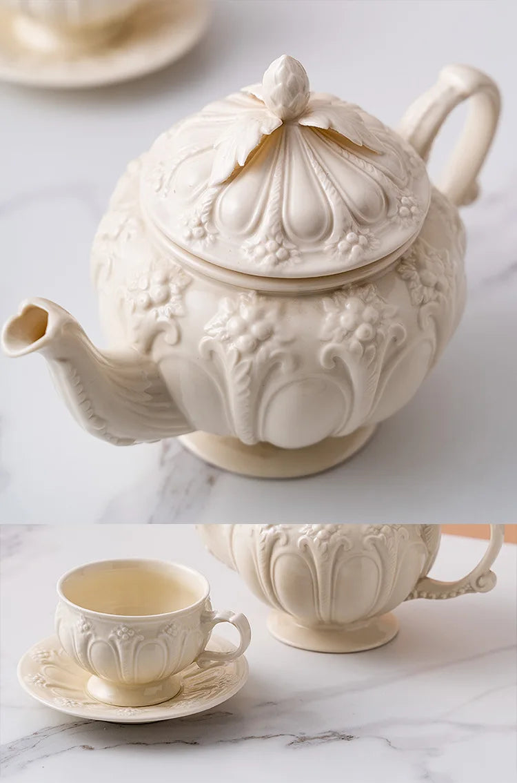 Floral Reliefs Keramiktasse – Porzellan Teeset 250-900ml