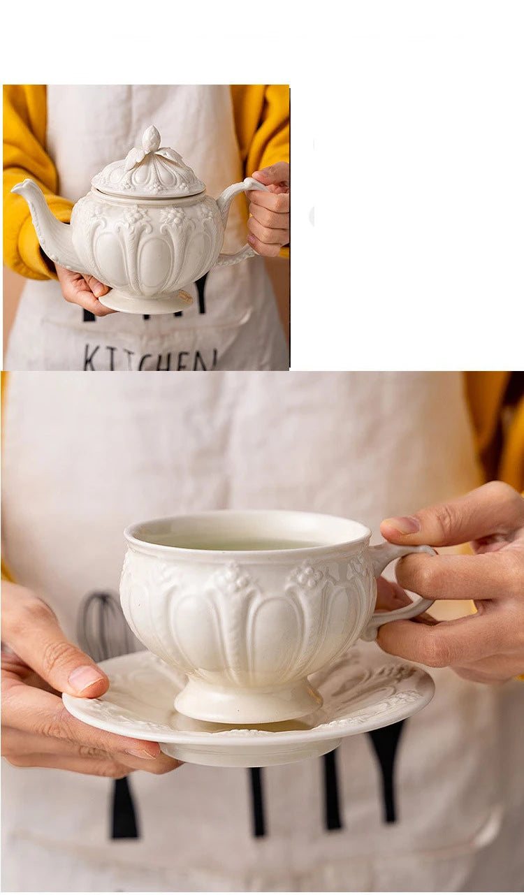 Floral Reliefs Keramiktasse – Porzellan Teeset 250-900ml