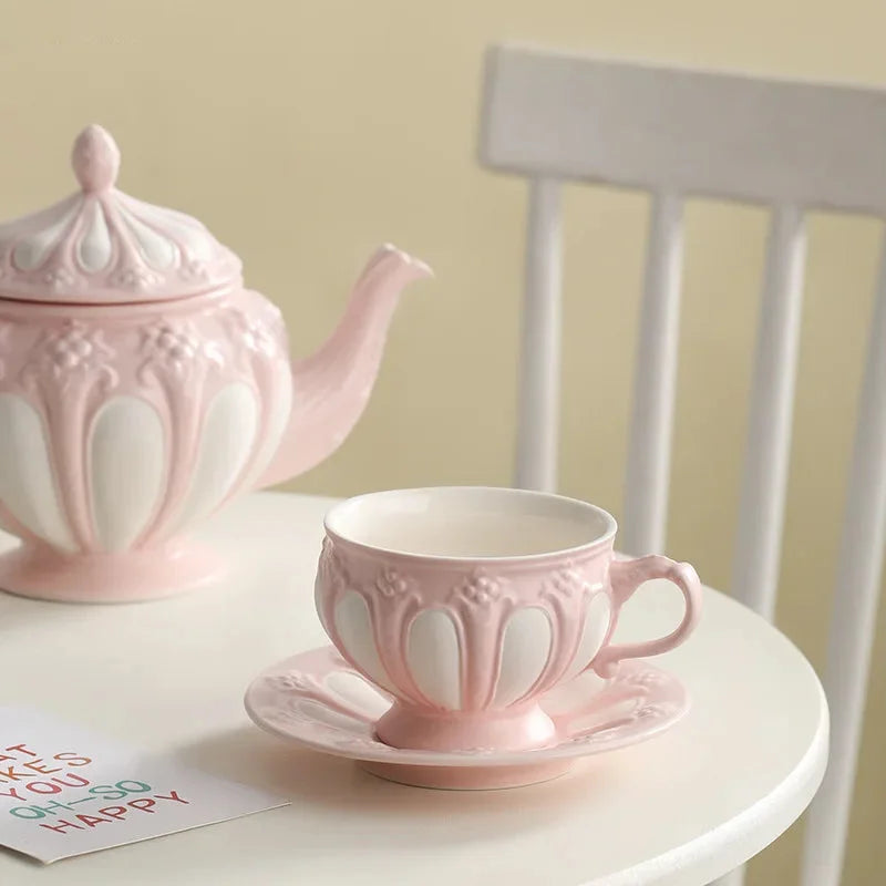 Floral Reliefs Keramiktasse – Porzellan Teeset 250-900ml