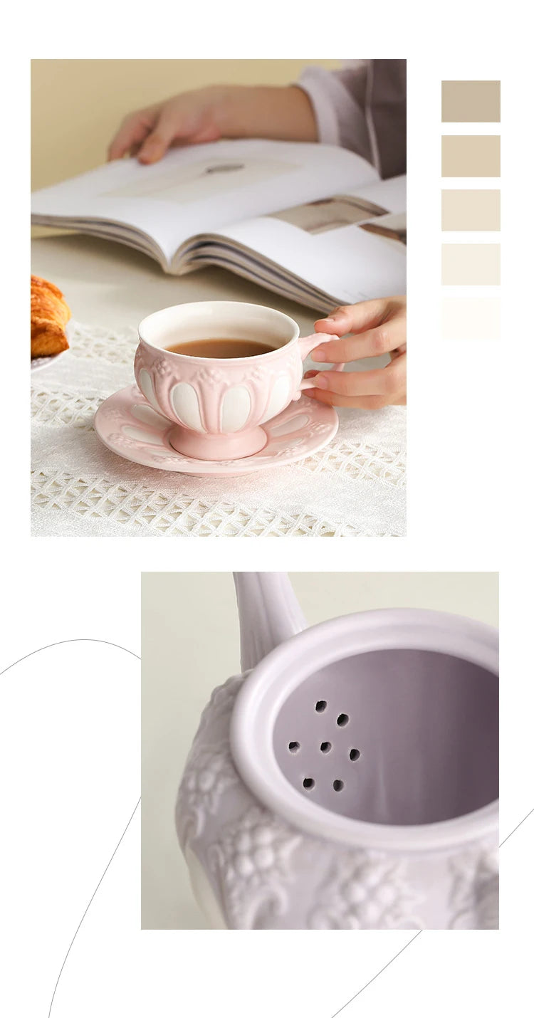 Floral Reliefs Keramiktasse – Porzellan Teeset 250-900ml