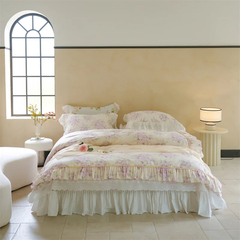Florale Baumwoll-Bettwäsche – Französischer Landhausstil, King/Queen