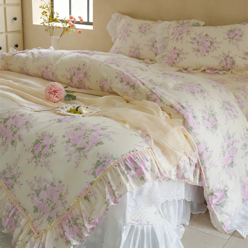 Florale Baumwoll-Bettwäsche – Französischer Landhausstil, King/Queen