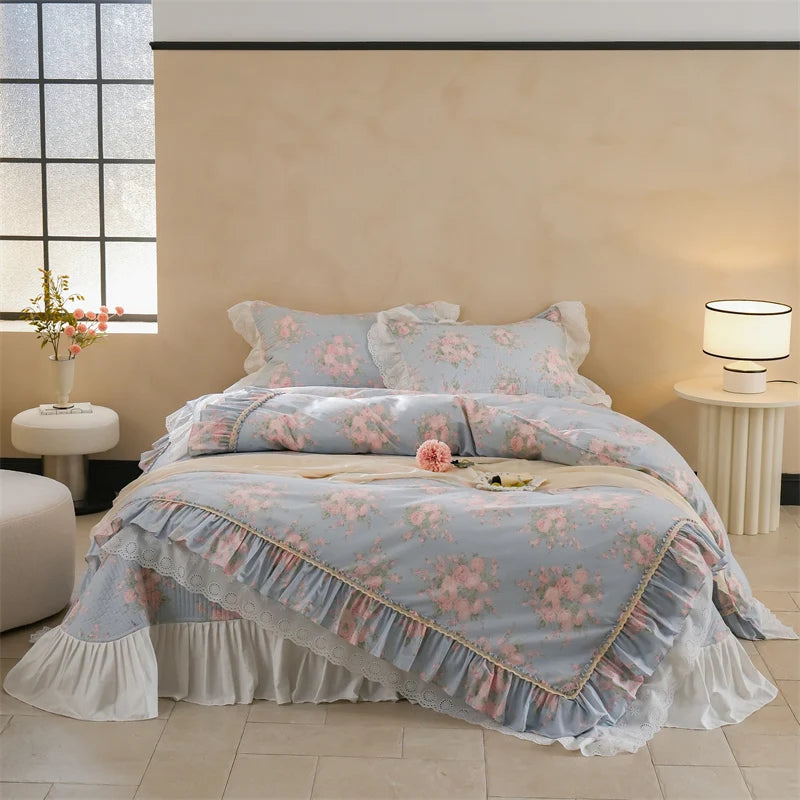 Florale Baumwoll-Bettwäsche – Französischer Landhausstil, King/Queen