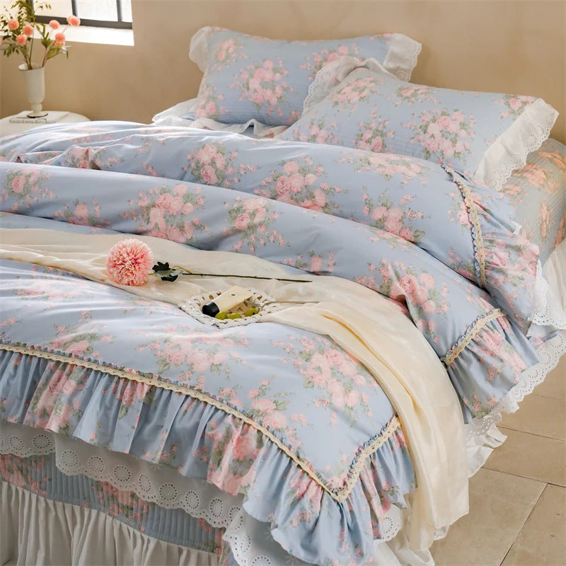 Florale Baumwoll-Bettwäsche – Französischer Landhausstil, King/Queen