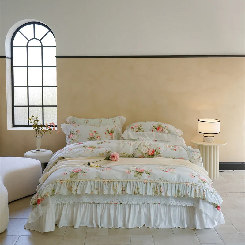 Florale Baumwoll-Bettwäsche – Französischer Landhausstil, King/Queen