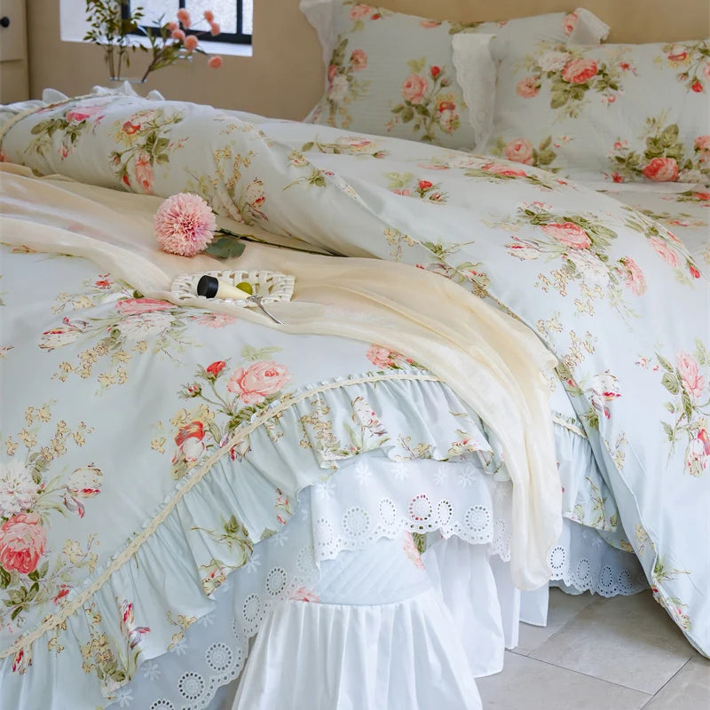 Florale Baumwoll-Bettwäsche – Französischer Landhausstil, King/Queen