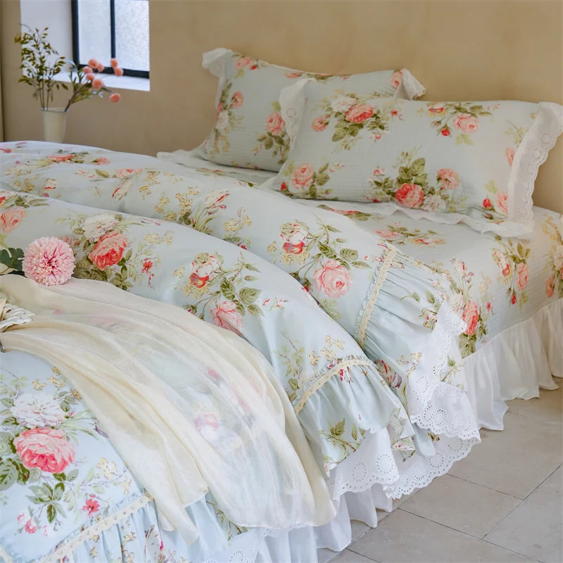 Florale Baumwoll-Bettwäsche – Französischer Landhausstil, King/Queen