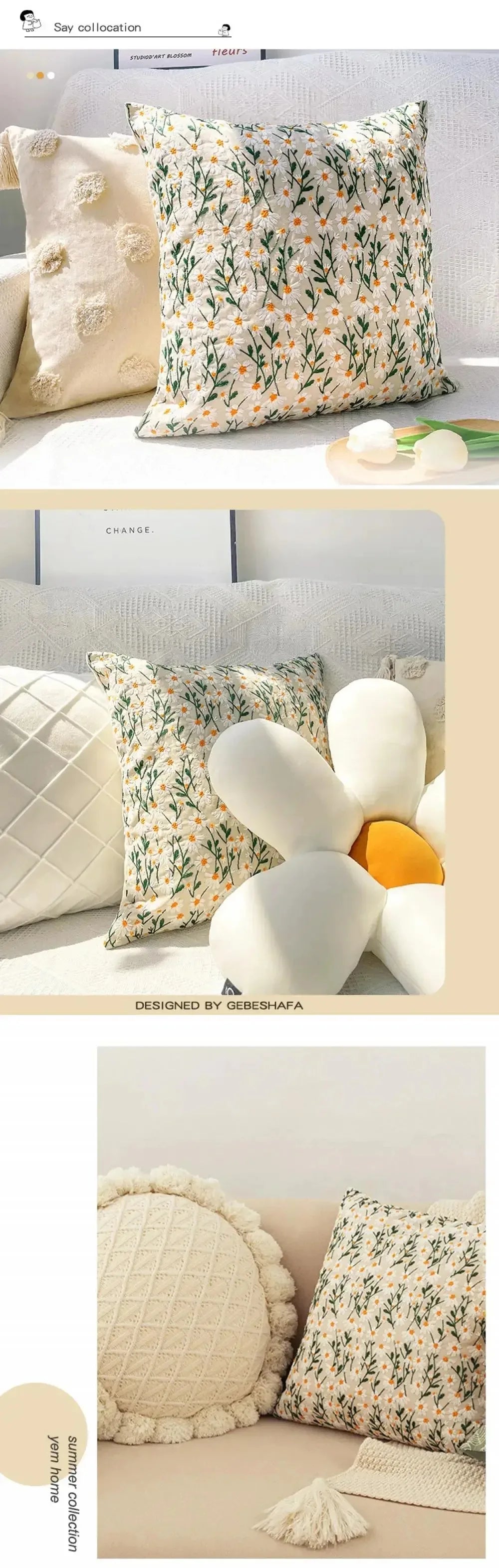 Florale Bestickte Kissenhülle – Jacquard – 45x45CM