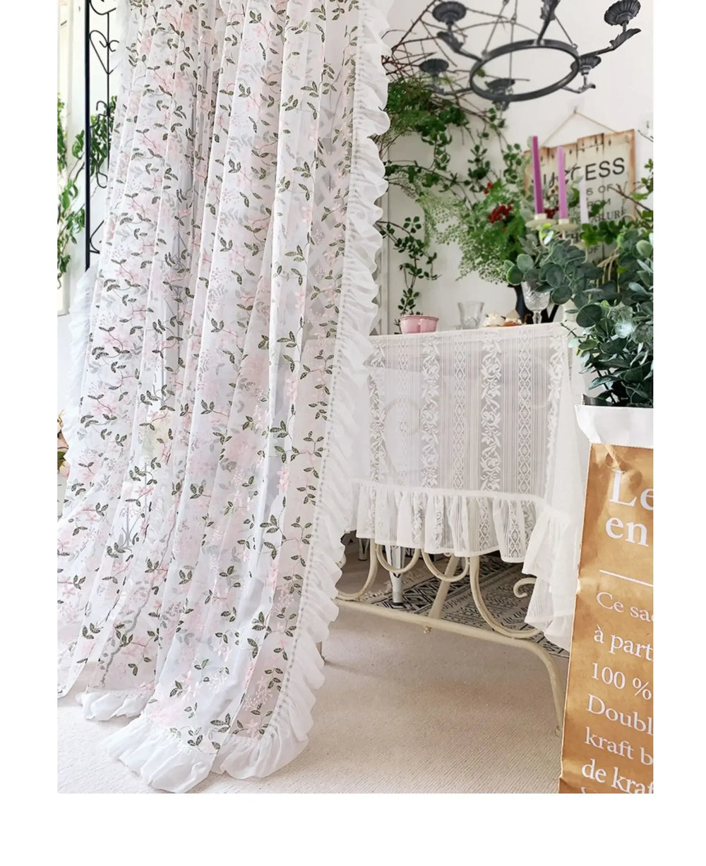 Florale Spitzenvorhänge – Pastoral Pink – Verschiedene Grössen