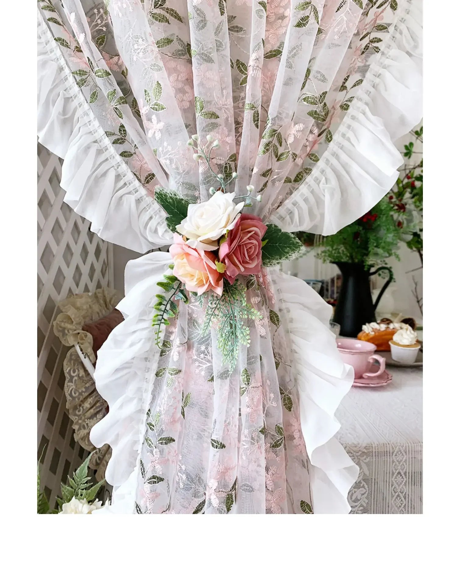 Florale Spitzenvorhänge – Pastoral Pink – Verschiedene Grössen