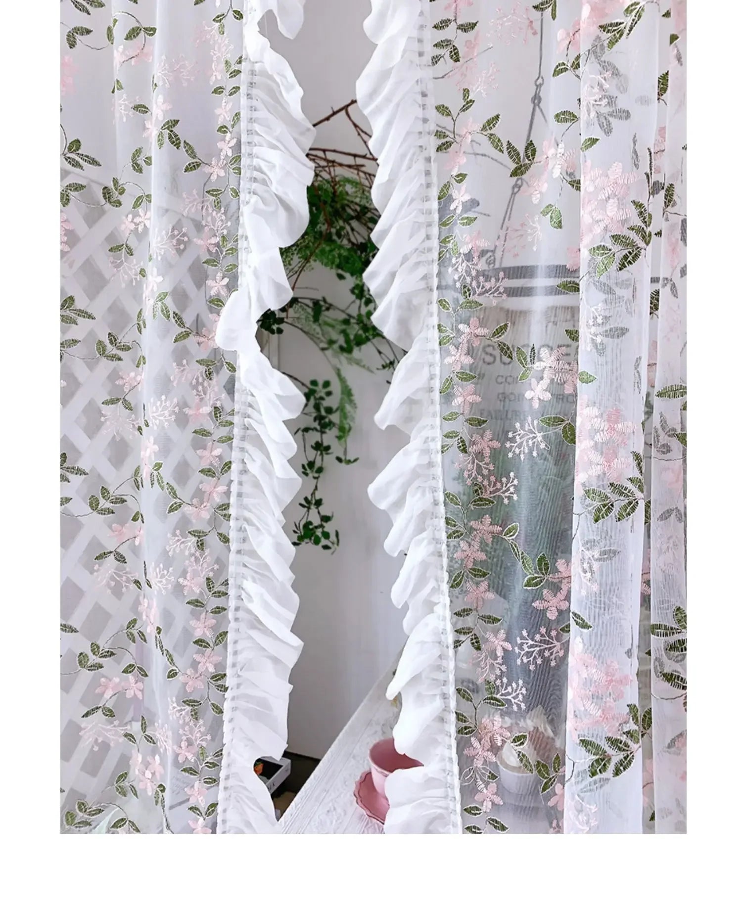 Florale Spitzenvorhänge – Pastoral Pink – Verschiedene Grössen