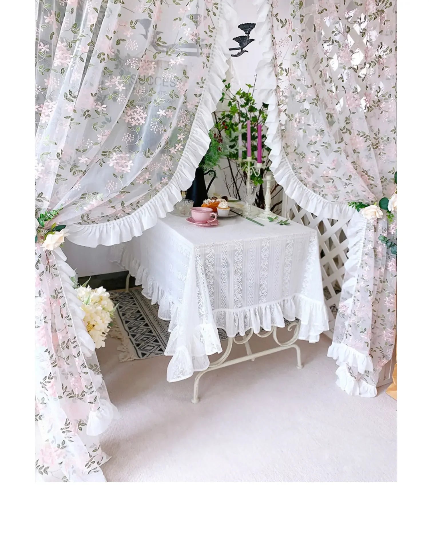 Florale Spitzenvorhänge – Pastoral Pink – Verschiedene Grössen