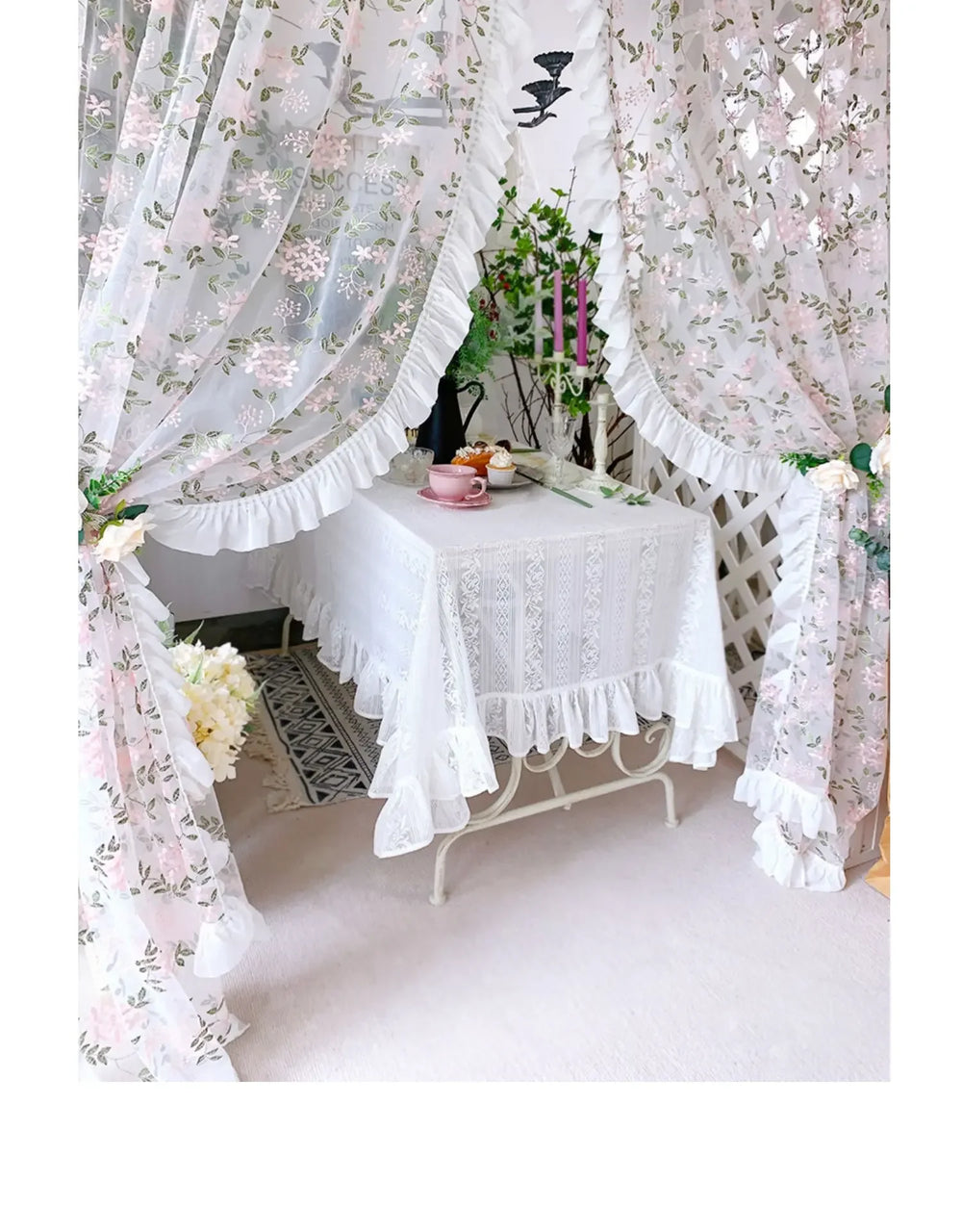 Florale Spitzenvorhänge – Pastoral Pink – Verschiedene Grössen