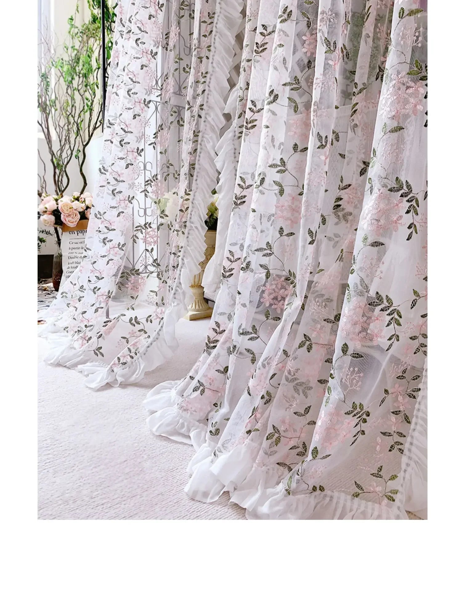 Florale Spitzenvorhänge – Pastoral Pink – Verschiedene Grössen