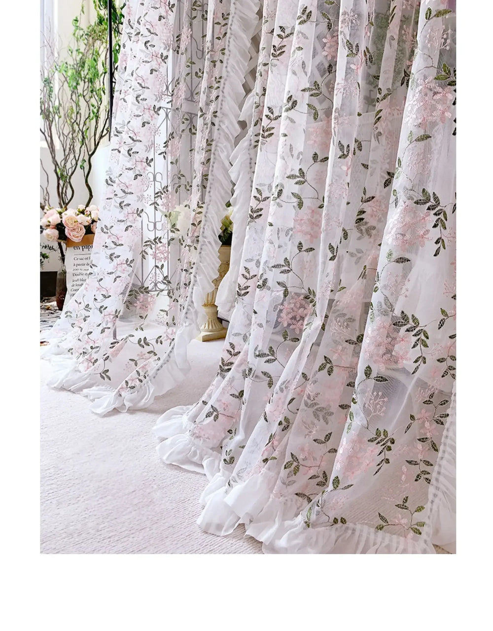 Florale Spitzenvorhänge – Pastoral Pink – Verschiedene Grössen