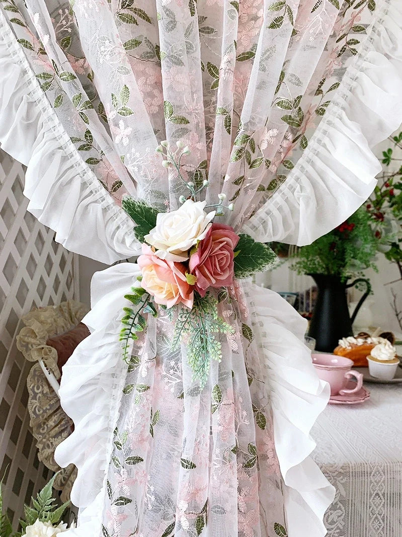 Florale Spitzenvorhänge – Pastoral Pink – Verschiedene Grössen