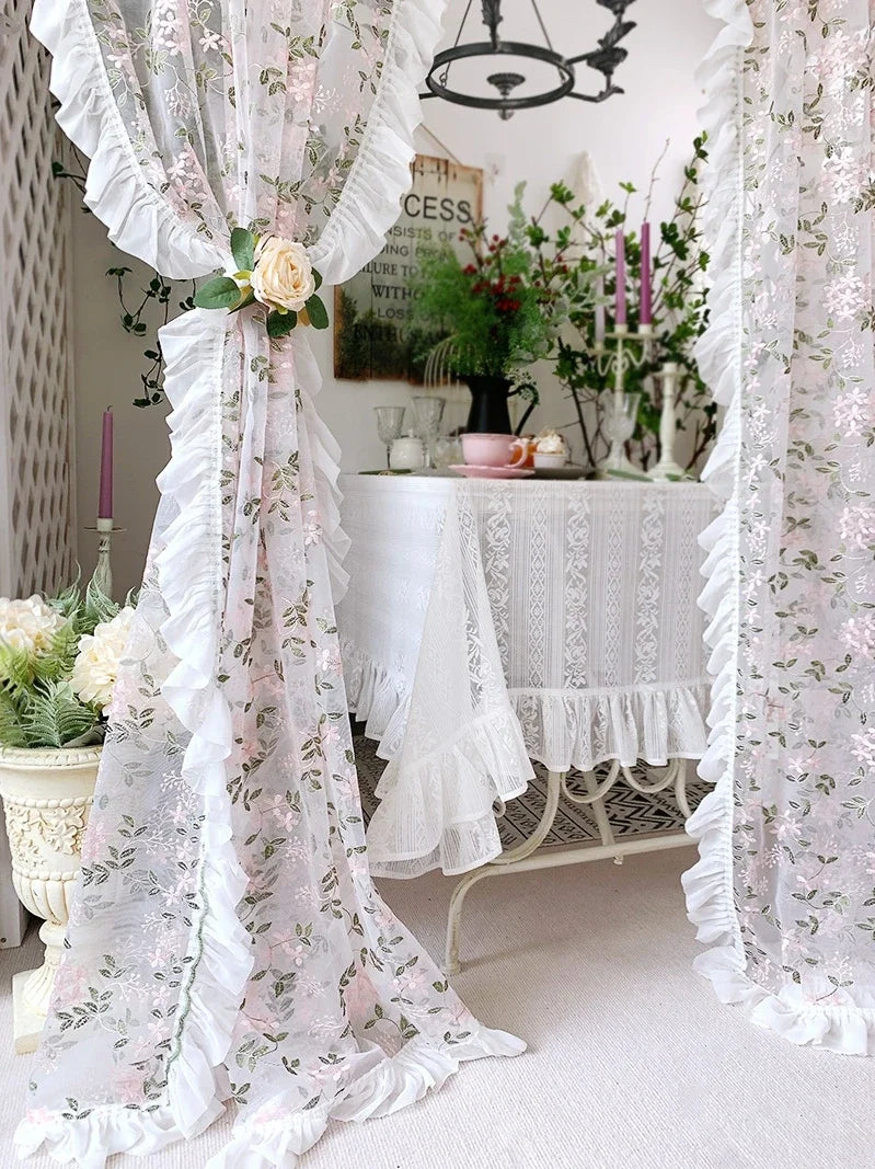 Florale Spitzenvorhänge – Pastoral Pink – Verschiedene Grössen