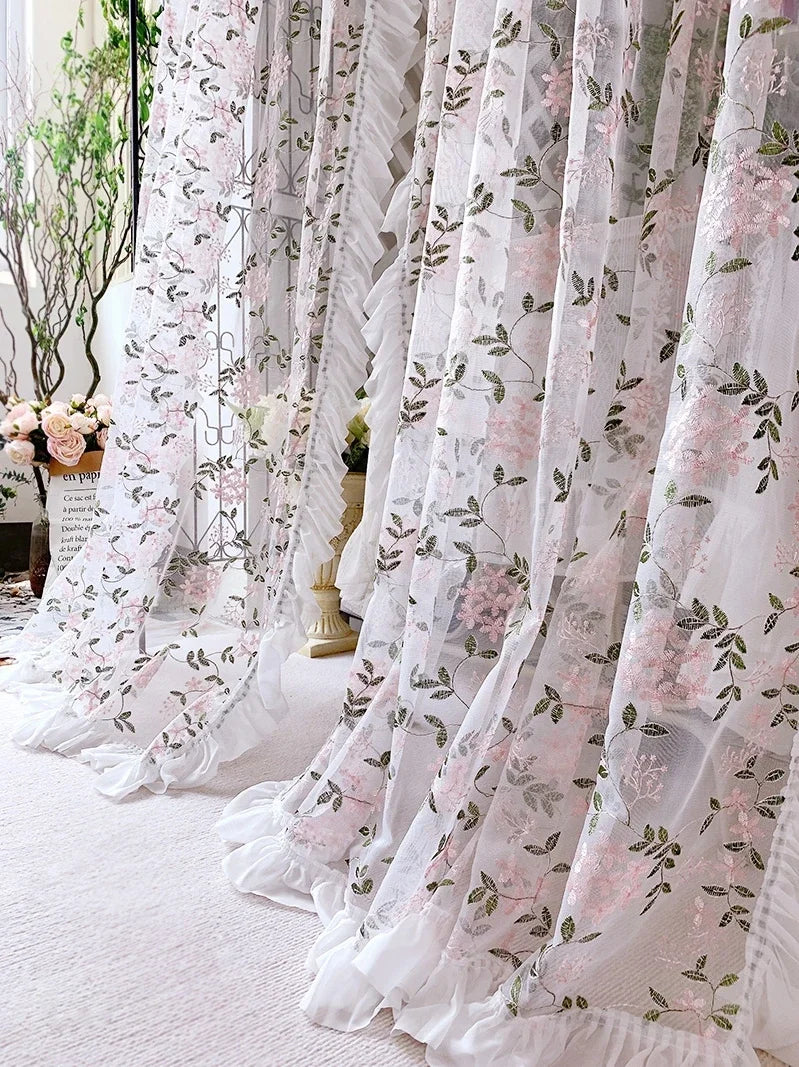 Florale Spitzenvorhänge – Pastoral Pink – Verschiedene Grössen
