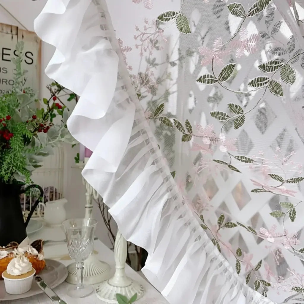 Florale Spitzenvorhänge – Pastoral Pink – Verschiedene Grössen